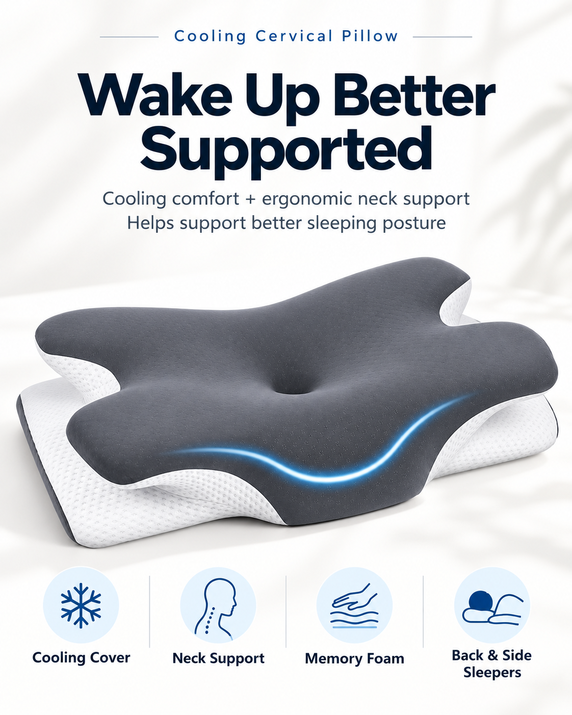 Ergonomic Cooling Memory Foam Pillow – Posture & Neck Support