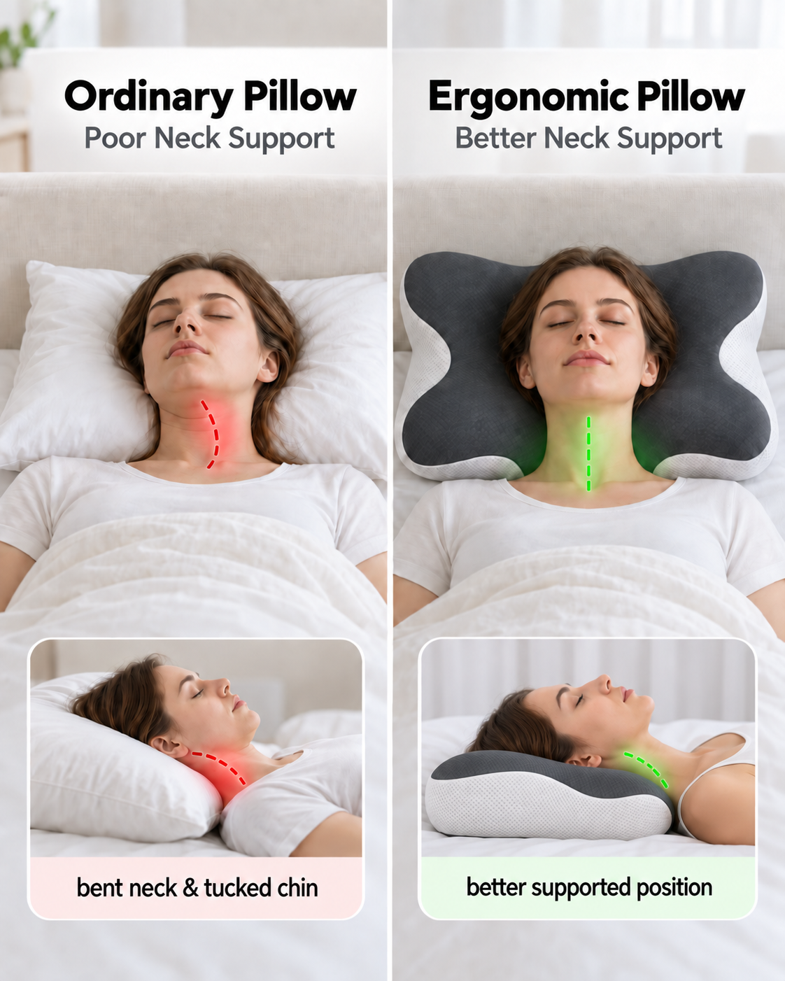 Ergonomic Cooling Memory Foam Pillow – Posture & Neck Support